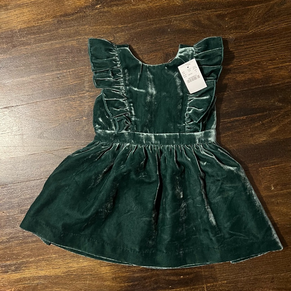 NWT Crewcuts Green Velvet Ruffle Dress
